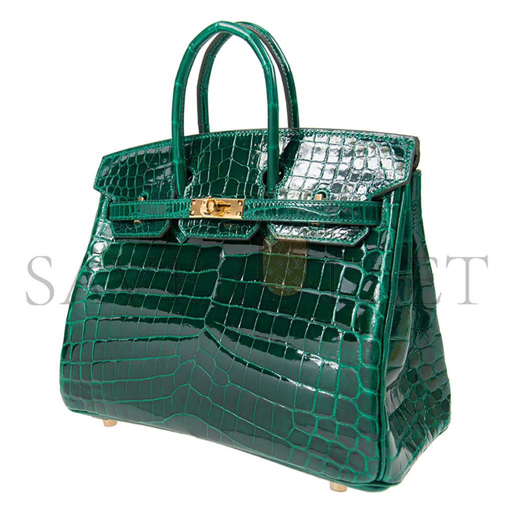 H**mes master birkin 25 crocodile leather shiny emerald gold buckle h041354ck3u (25*20*13cm)